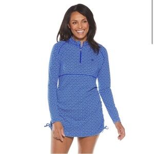 Coolibar Lawai Ruche Blue Swim Zip Shirt Tunic Dress UPF 50+, Size XS